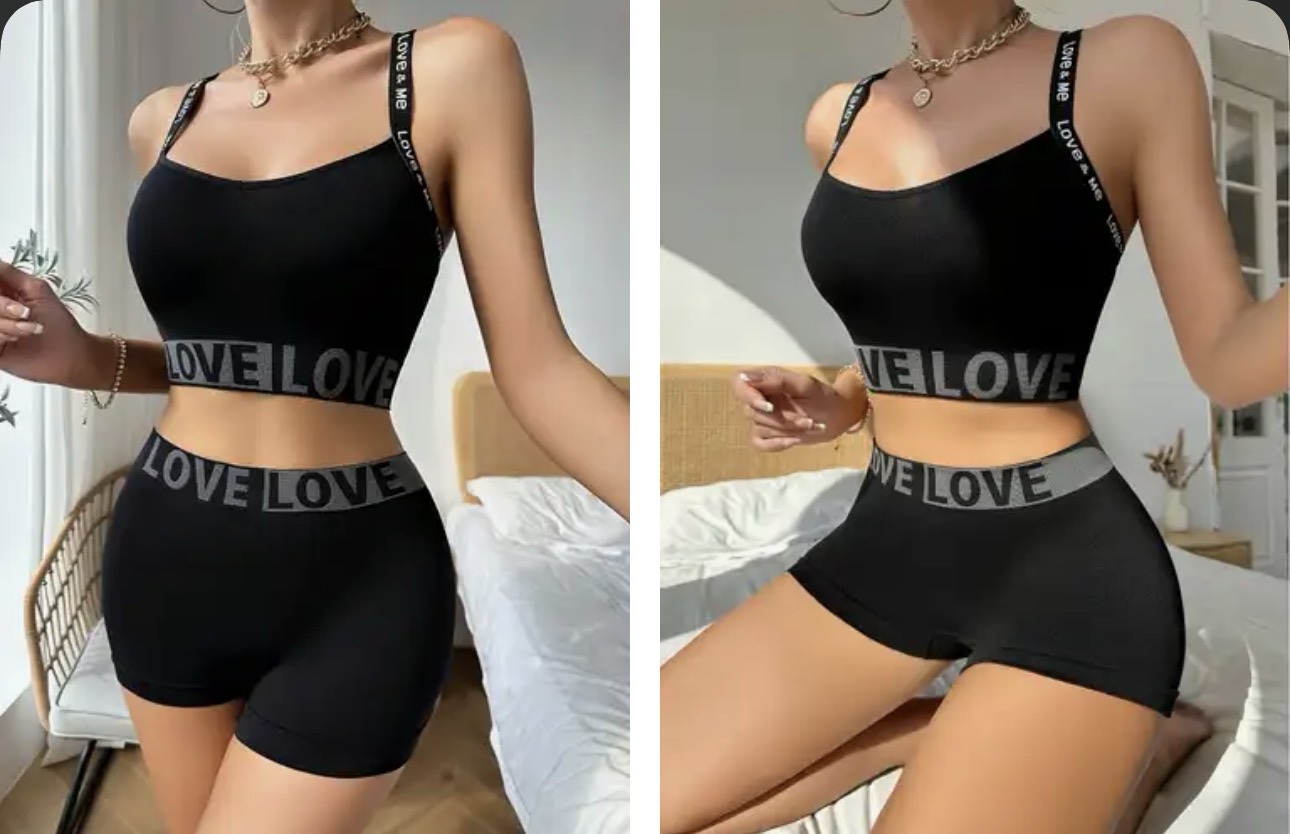 Ensemble lingerie sportive femme – Boxer & top “LOVE”, maintien et confort size XL
